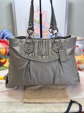 Coach Light Gray Leather Ruched Shoulder Bag